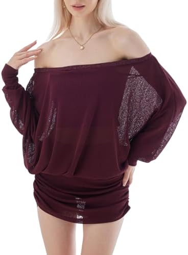 Women's Sexy Off-Shoulder Batwing Sleeve Mini Dress Loose Pleated Wrap Hip Dress Apricot at Amazon Women's Clothing store Women's Sexy Off-Shoulder Batwing Sleeve Mini Dress Loose Pleated Wrap Hip Dress Apricot at Amazon Women's Clothing store