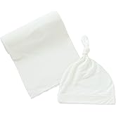 iEvolve Cotton Knitted Baby Swaddle Blanket with Hat Headband Set Newborn Swaddle Wrap Receiving Blankets for Baby Girl Boy 35" x 35"(White)
