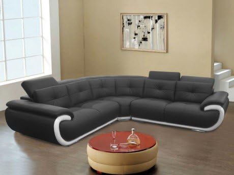 Canape D Angle En Cuir 6 Places Smiley Bicolore Noir Et Blanc