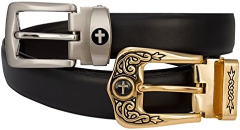 Christian Leather Belt Gift Set of 2 Buckles Reversable Black, Brown Belt, Unisex.