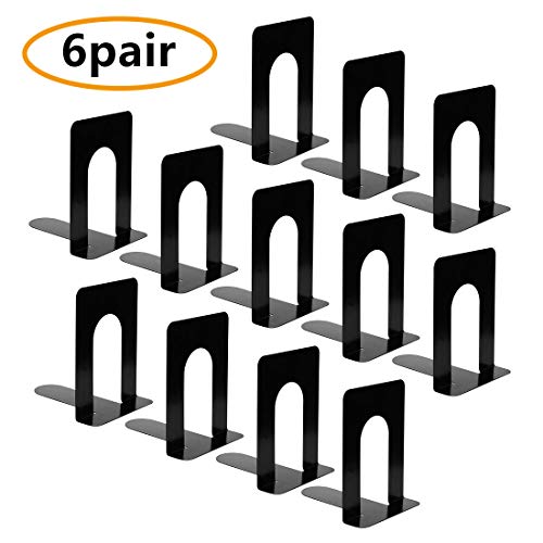Metal Bookends, Heavy Duty Black Bookend Support, 6.5 x 5 x 5.7 Inch, Set of 6 Pairs - Thumbnail 7