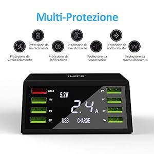 60W Caricatore USB Presa Multipla, QC 3.0 Caricabatterie 8 Port USB Chager with LCD Display per iPhone, iPad, Samsung… - immagine 6