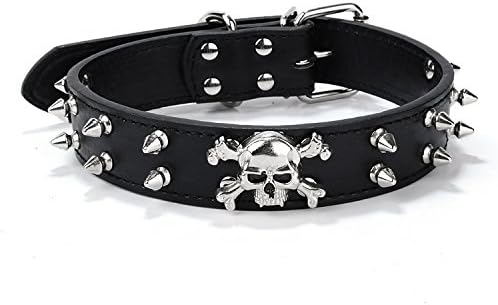 Devoted Pet Dog Choke Collar Double Row Skull Bullet Nail PU Black Rivets Adjustable Dog Chain Ring Spiked Studded Leather Dog Basic Collars for Small Mediumn Large Pet Soft Comfortable Durable Black
