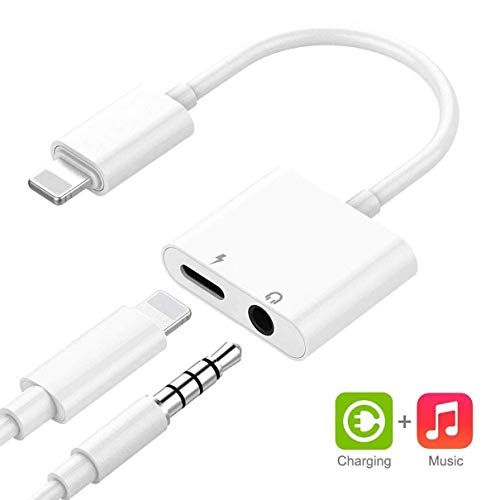 Headphone Adapter 3.5mm Jack Adaptor Charger for iPhone 8/8Plus for iPhone7/7Plus/X/10/Xs/XSmax 2 in 1 Earphone Audio Connector Music Splitter Cable Accessories, Support All iOS System – White