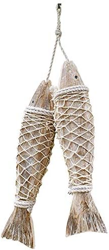 Handcrafted Hanging Carved Wooden Fish Nautical Ornaments Antique Home Wall Decor Nautical Gift for Beach Lovers(12.5 Inches)