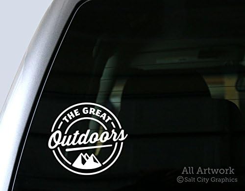 Salt City Graphics The Great Outdoors - Nature Outdoors Decal, Adventure, Mountains - Car Window Decal, Bumper Sticker (5 inches Wide, White)