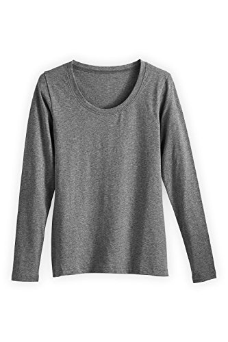 Fair Indigo Fair Trade Organic Essential Long Sleeve Scoop Neck Tee (M, Grey Heather)