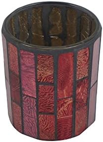 Firefly Home Collection Mosaic Candle Holder, Burgundy, 3" x 3" x 3"