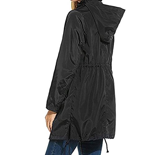 Women Coat, Gillberry Women Rain Jacket Waterproof Hooded Zip Lightweight Trench Coat Windbreaker (Black, S)