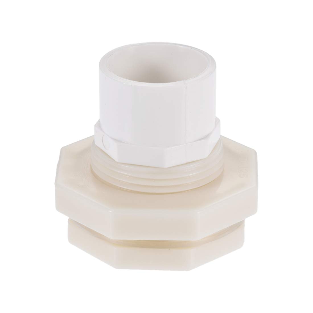 sourcing map Bulkhead Fitting, G1 Female 1.73" Male, Tube Adaptor Fitting, with Silicone Gasket and Pipe Connector, for Water Tanks, PVC, White