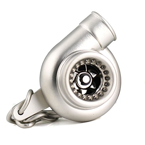 Maycom Creative Spinning New Turbo Turbocharger Keychain Key Chain Ring Keyring Keyfob (Matte Silver),Get a Free Butterfly Keychain