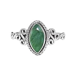 Emerald Stone Ring 925 Sterling Silver Statement