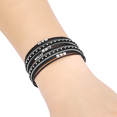 image for Fesciory Women Multi-Layer Leather Wrap Bracelet Handmade Wristband Br