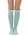 Knee High Crochet Boot Socks for Women Cotton Knit Lace Trim Leg Warmers with Button