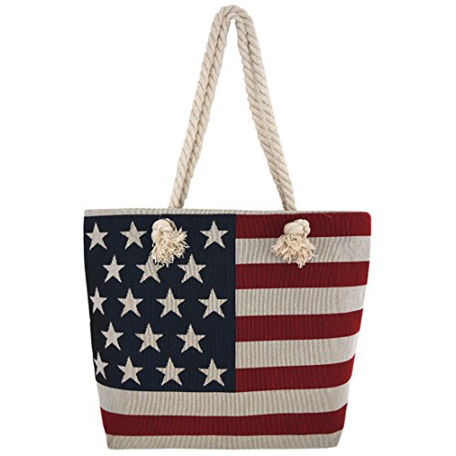 Western Origin American Flag Embroidered Tote Bag Stars and Stripes Beach Bag Rope Handles Shoulder Bag Women purse