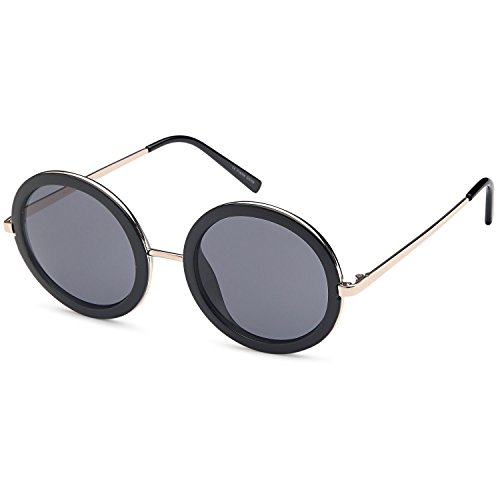 SUNLOUNGER Womens UV400 Vintage Retro Sunglasses – Grey Lens on Gold & Black Frame