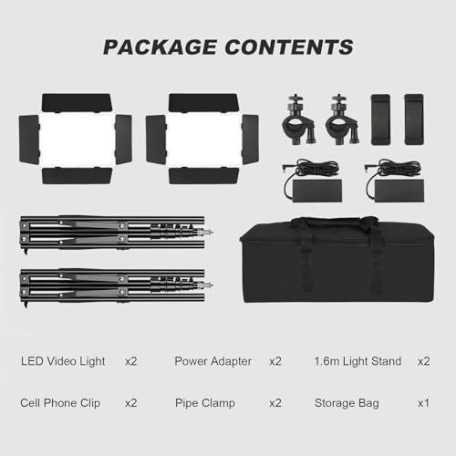 Soonpho 2-Pack LED Panel Light Video Barn Door 2800-6500K Adjustable Light 20W Photography Studio Lighting with 1.6m Stand and Mobile Phone Holder for Youtube Live Streaming