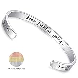 CERSLIMO Bracelets Inspirational Gifts for Women,Stainless Steel Personalized Engraved Positive Quote Keep Going Bracelets Cuff Bangle Motivational Friendship Encouragement Gifts for Men Teens Girls