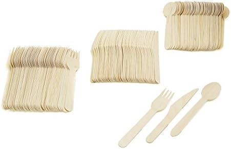 Set of 150 - Disposable Wooden 6,5" Cutlery - 50 Forks, 50 Knives, 50 Spoons - Chick Silverware for Party, Events, Holiday