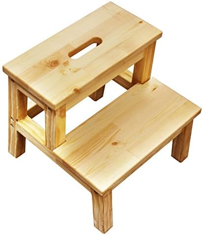 Chunmei Solid Wooden Two Step Stool for Toddler's Potty Training Toddler's Stool for Potty Training and Use in the Bathroom or Kitchen