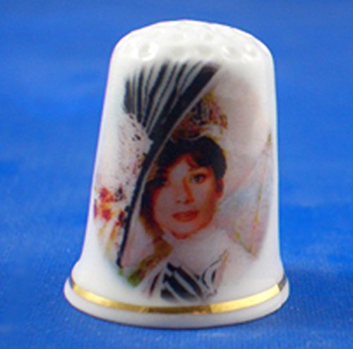 Porcelain China Collectable Thimble - Audrey Hepburn in My Fair Lady - Free Gift Box