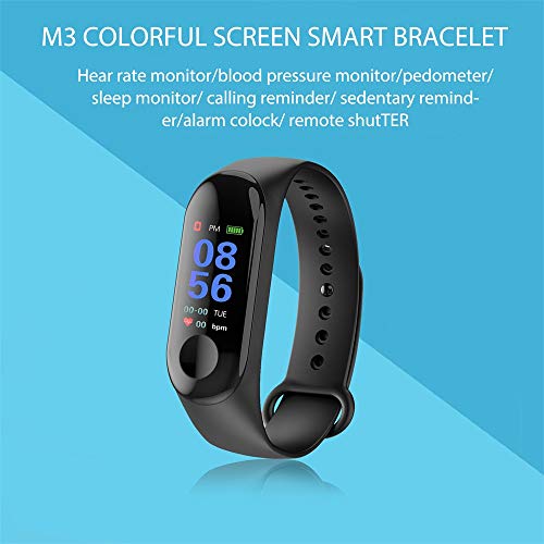Tuscom M3 Color Screen Eleven Functions Smart Bracelet for Women and Men,Blood Pressure/Heart Rate Monitor Watch Pedometer Sport Fitness Tracker and etc (5 Style) (Black)