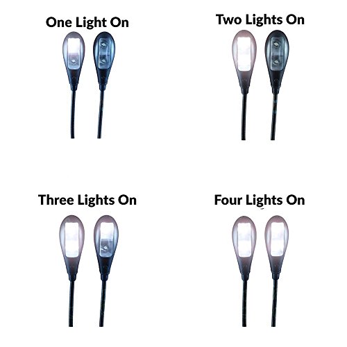 HIYI LED Music Stand Light Book Reading Lamp Flexible Eye Care Dimmable Clip Light Best Suited For Bed Reading BBQ Grilling Desk Travel (2 arms 6 led chips with USB cable)
