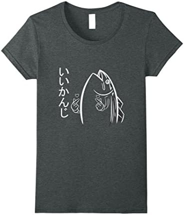 Womens Good Vibes Harajuku Fish Japanese Tee Shirt (Plus Colors) Large Dark Heather