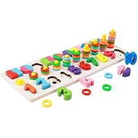 Muyindo Montessori Materials Wood Math Blocks Shape Sorter Number and Stacking Learning Toys,Montessori Toys for Toddlers,Preschool Teaching Tool,logarithmic Plate