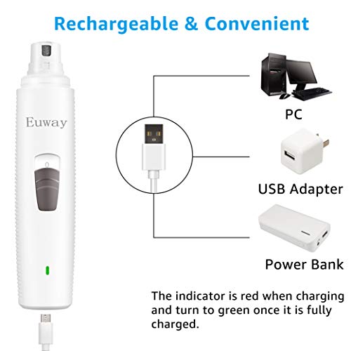 Euway Dog Nail Grinder Cat Claw Clippers Pet Paw Trimmer Electric Gentle Rabbit Bird Toe Grooming Tool for Large, Medium and Small Pets