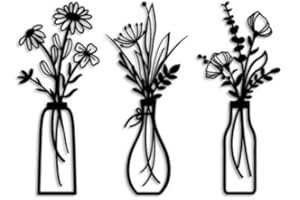 Auch 3Pcs Metal Flowers Wall Arts, Rustic Farmhouse Decor Black Minimalist Flower Wall Decors for Living room Bathroom Bedroo