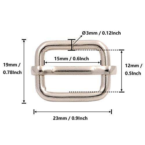 BIKICOCO Metal Slide Adjuster Tri Glide with Movable Center Bar Non Welded 1.5 x 1.2 cm Inside Dimensions Silver Pack of 50