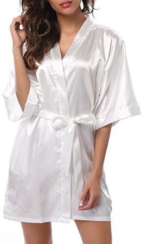 FADSHOWWomen's Satin Short Robe Bridesmaid Bride Wedding Party Robes Silky Sleepwear Loungewear