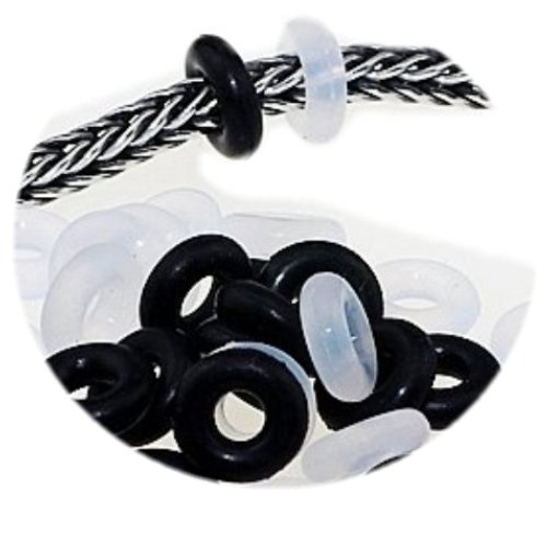 Beads Hunter Jewelry 30 Silicone Rubber Stoppers Rings, Black & White, 2mm by 6mm