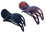 Parcelona French Simply Bear Cub Paw Set of 2 Tortoise Shell and Black Celluloid Medium Side Slide In Jaw Yoga Hair Claws Clips