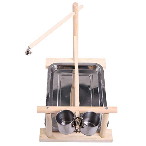 Hypeety Parrots Playstand Bird Playground Wood Perch Gym Stand Playpen Bird Ladders Exercise Playgym with Feeder Cups for Cockatoo Parakeet Cage Accessories Training Toy (Bird Stand)