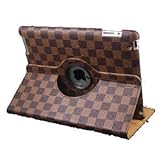 LiViTech 360 Degrees Rotating Brown Checker Damier Magnetic Leather Smart Cover Case for Apple New iPad 3