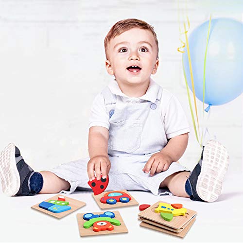 Wooden Jigsaw Puzzles for Toddlers - Jaolex Animal & Vehicle Jigsaw Puzzles for 1 2 3 Years Old Boys & Girls Educational Toys [ 6 Pack ]
