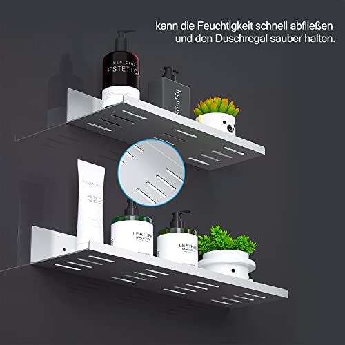 Bestdon No Drilling Self Adhesive Shower Shelf - Set of 2 Aluminum Bathroom Shelves Wall Shower Basket for Accessories, Silver