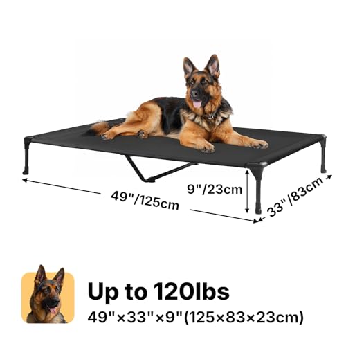 Veehoo XL Elevated Outdoor Dog Bed, Cooling Raised Dog Cot for Large Dogs, Off Ground Pet Hammock Beds with Washable Breathable Mesh, No-Slip Feet, 125x83x23cm, Black