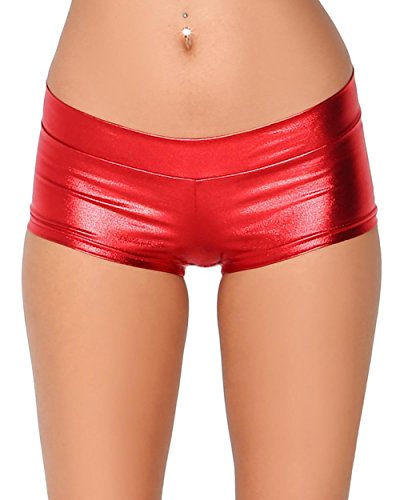 iHeartRaves Metallic Rave Booty Dance Shorts (X-Large, Red)