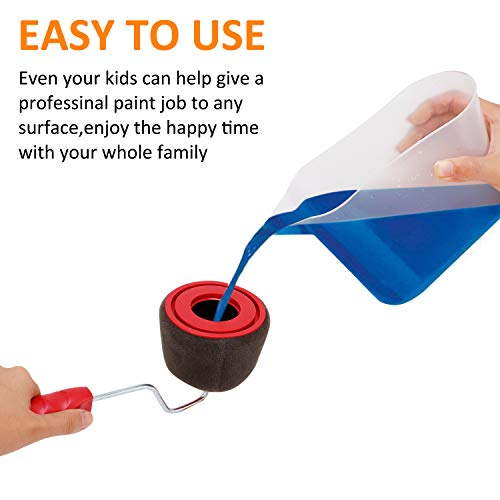 Venustas Paint Roller Brush Kit 8 Pcs Paint Runner Pro Brush Handle Flocked Edger Room Wall Printing for Home Office-Red - Thumbnail 3