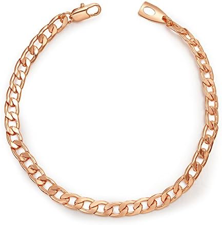 MMTTAO Hip Hop Punk Jewelry Men Heavy Curb Cuban Chain 5MM Wide 18K Rose Gold Plated Bracelet Bangle with 18K Stamp - 8.3"