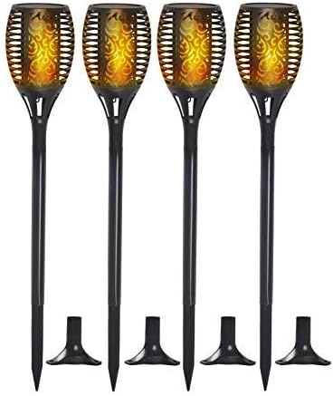 Solar Torch Lights, Waterproof Flickering Flame Solar Torches Dancing Flames Landscape USB Charging Decoration Lighting Dusk to Dawn Outdoor Security Path Light for Garden Patio Yard Driveway 4 Pack