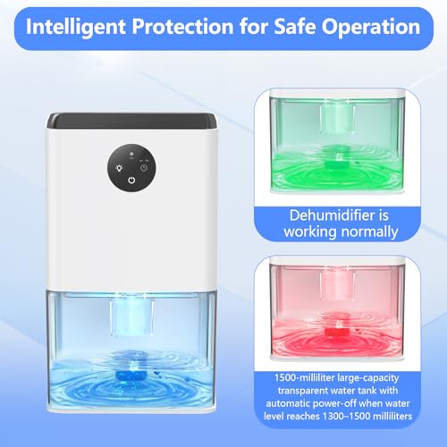 Dehumidifier, 1500ML (50 OZ) Small Dehumidifier for Home (300 Sq. Ft), Quiet with Auto Shut Off, for Bedroom, RV, Closet