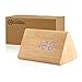 GEARONIC Digital Alarm Clock Wooden Alarm Clock Wood Modern Triangle Alarm Digital Desk Clock, Displays Time Date Temperature Calendar Wood Made Electric Clocks for Bedroom, Bedside - Bamboo