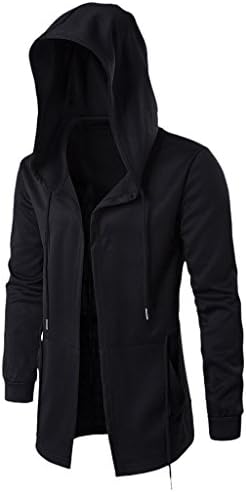 MNBS Men's Long Hip Hop Sweatshirt Hoodies Cardigan Black Cloak Windbreaker Black M