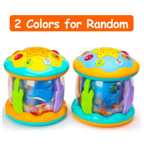 AM ANNA 4 in 1 Musical Baby Toys for Toddlers, Projector Ocean Rotating Tummy Time, Developmental Montessori Light Up Toys for 0-3 3-6 12-18 Months Babies Gifts