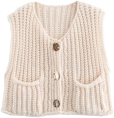 KEOMUD Women's Sleeveless Cropped Knit Cardigan Casual Button Down