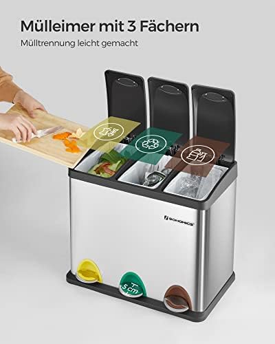 Mülleimer für die Küche, Treteimer mit 3 Fächern, 3 x 8 Liter